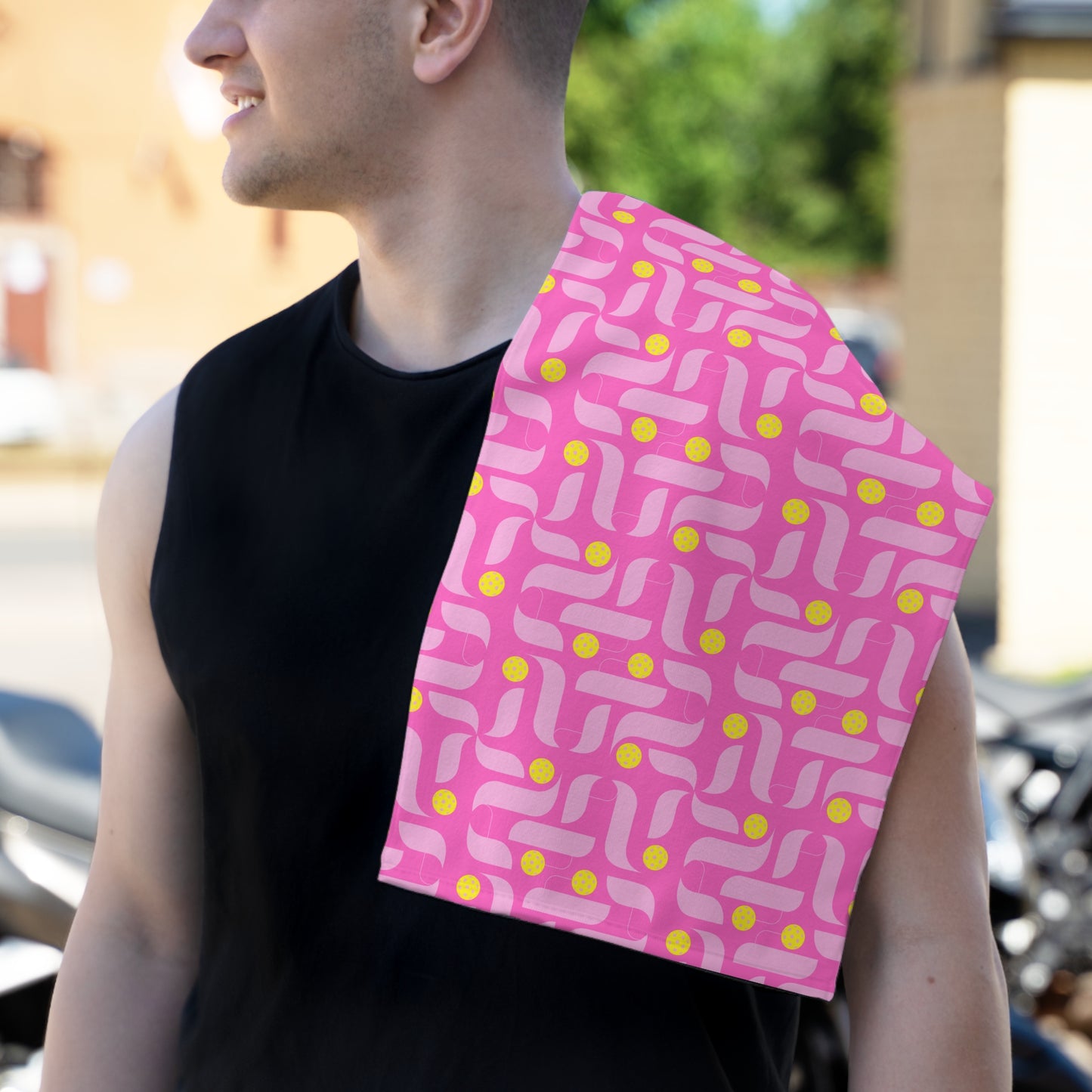 Contemporary Pink Pickleball Rally Towel - courts, kitchen, bathroom towel for Pickleball player