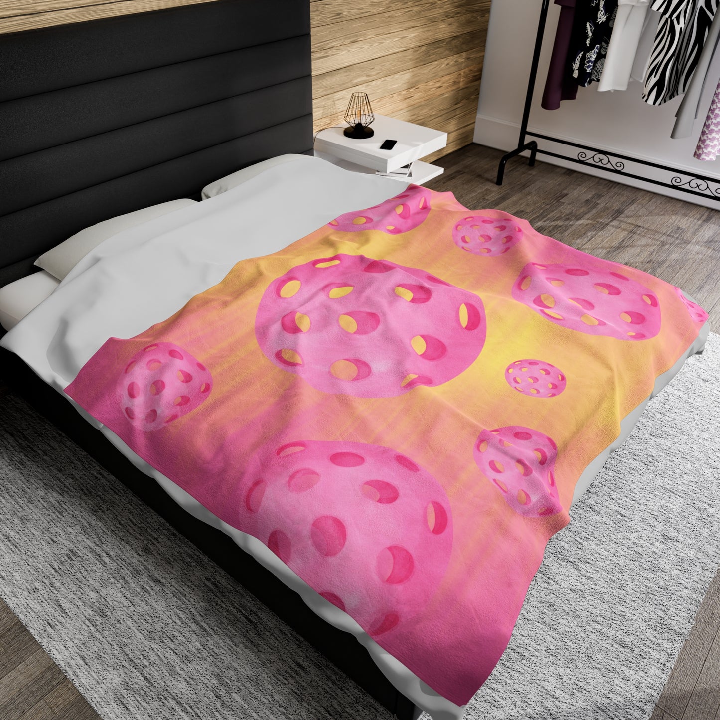 Plush Blanket - Pickleball Design, Small to Extra Large sizes - Gift for Home | floating pink balls style