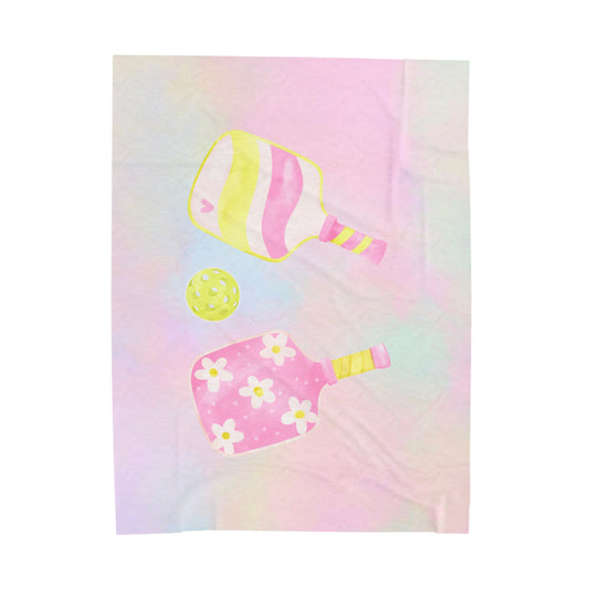 Plush Blanket - Pickleball Design, Small to Extra Large sizes - Gift for Home | pastel pickleball paddle style