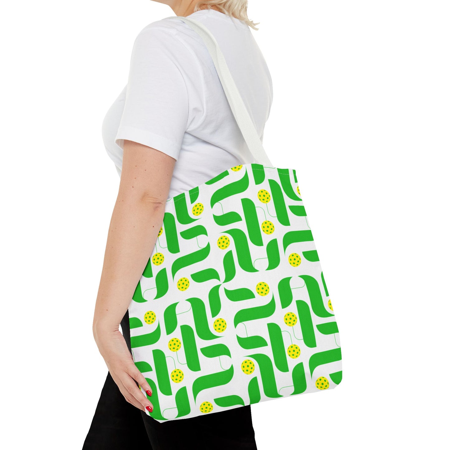 Green Modern Pattern Tote Bag - Pickleball player bag for shopping gear and travel