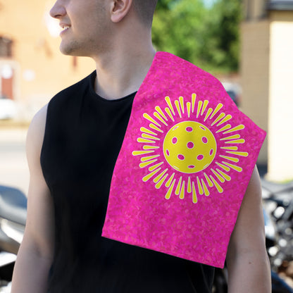 Pickleball Burst Pink Towel - pickleball player sports rally kitchen bathroom towel