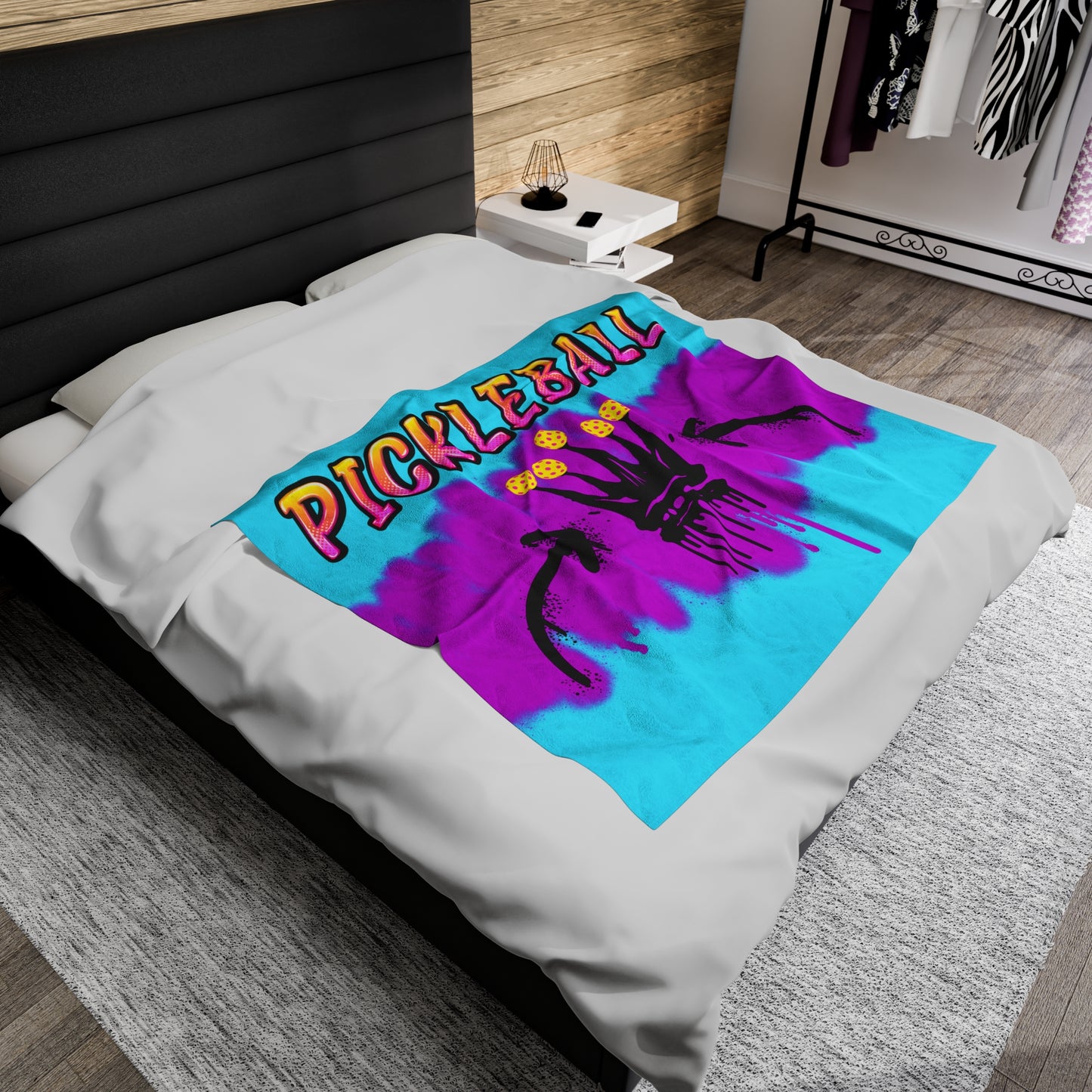 Plush Blanket - Pickleball Design, Small to Extra Large sizes - Gift for Home | graphic graffiti style