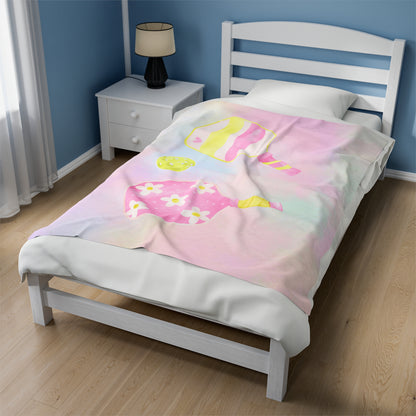 Plush Blanket - Pickleball Design, Small to Extra Large sizes - Gift for Home | pastel pickleball paddle style