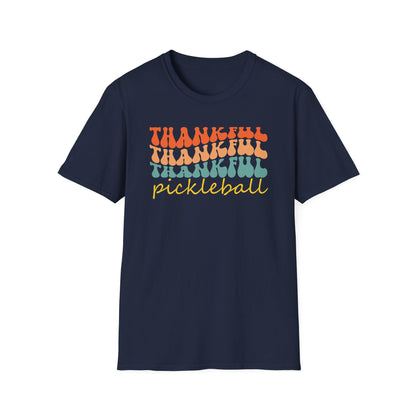 Thankful Colorful Pickleball Player Unisex Softstyle T-Shirt, Thanksgiving Tee, Gift for Pickleball Player, Funny Thanksgiving
