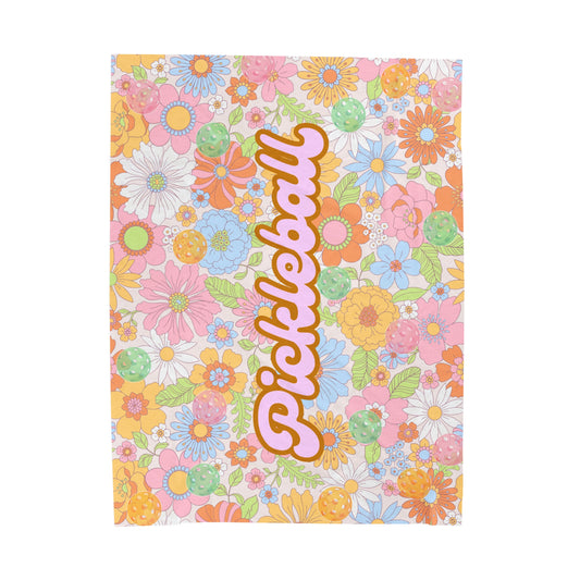 Plush Blanket - Pickleball Design, Small to Extra Large sizes - Gift for Home | floral pickleball style