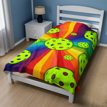 Plush Blanket - Pickleball Design, Small to Extra Large sizes - Gift for Home | rainbow pride pickleball style