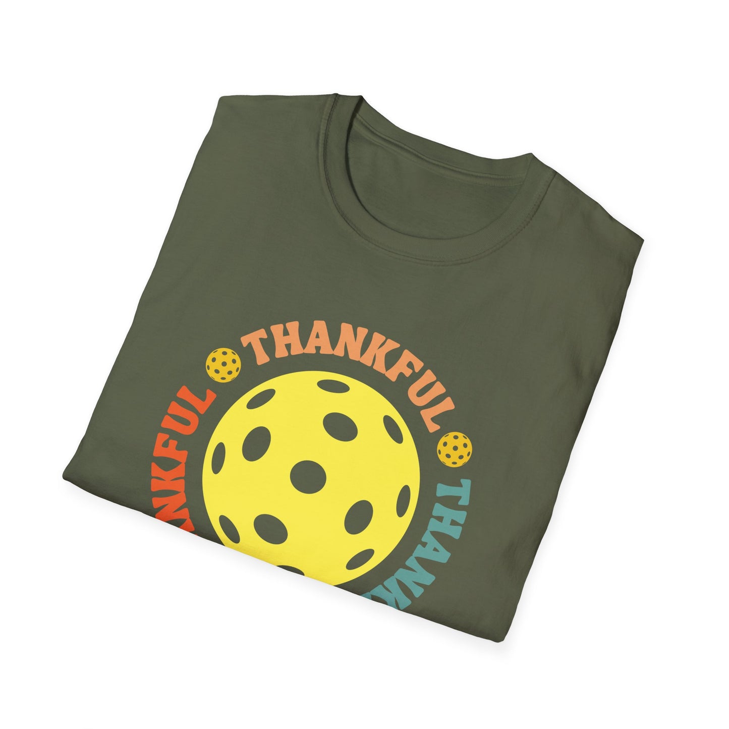 Thankful Pickleball Thanksgiving T-Shirt, Autumn Sports Tee, Fall Gratitude Shirt, Unisex Softstyle Top