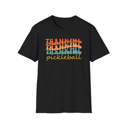 Thankful Colorful Pickleball Player Unisex Softstyle T-Shirt, Thanksgiving Tee, Gift for Pickleball Player, Funny Thanksgiving
