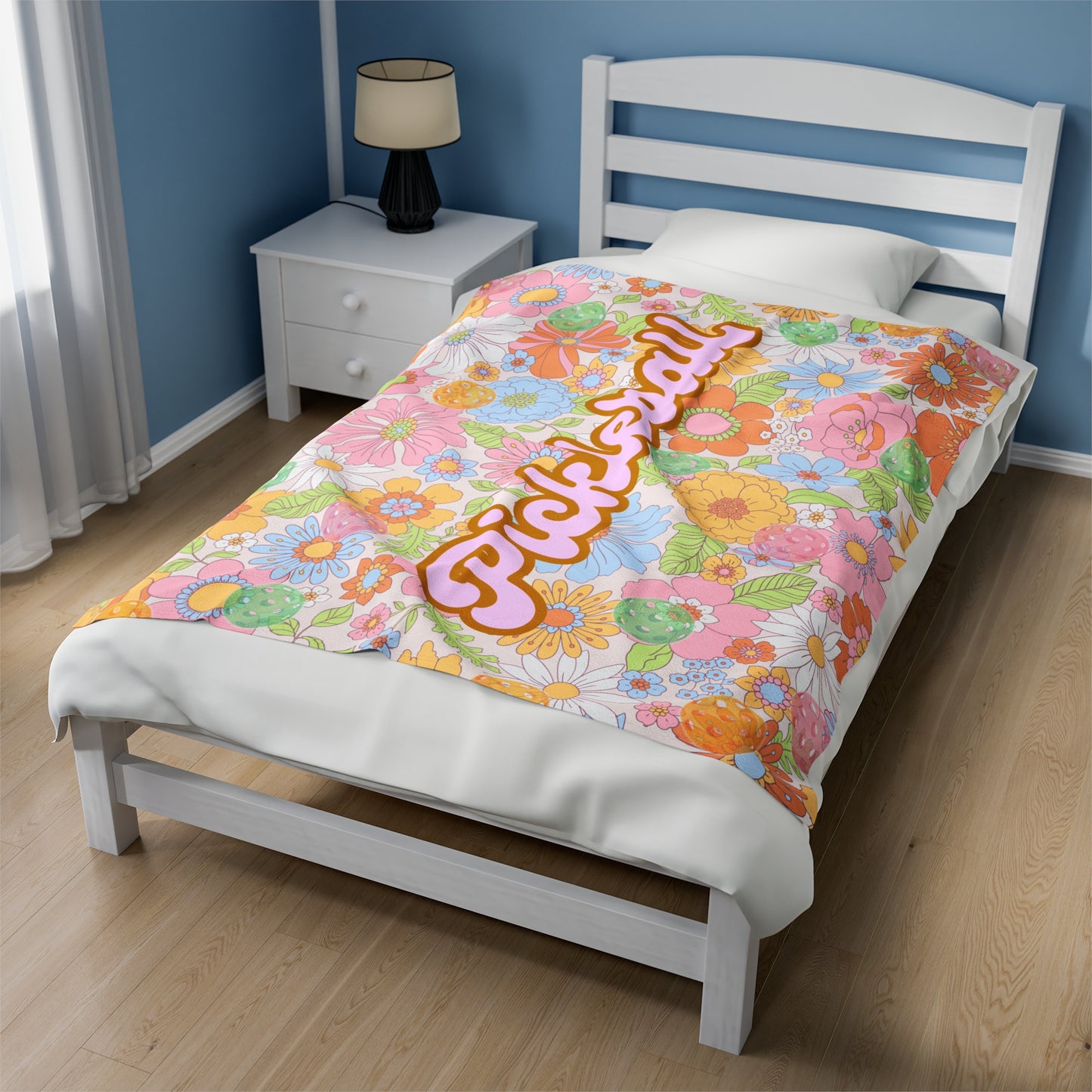 Plush Blanket - Pickleball Design, Small to Extra Large sizes - Gift for Home | floral pickleball style