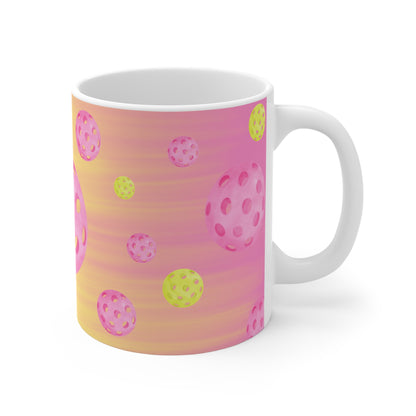 Pickleball Pink Balls in Space Mug - Pickleballer coffee mug glass cup