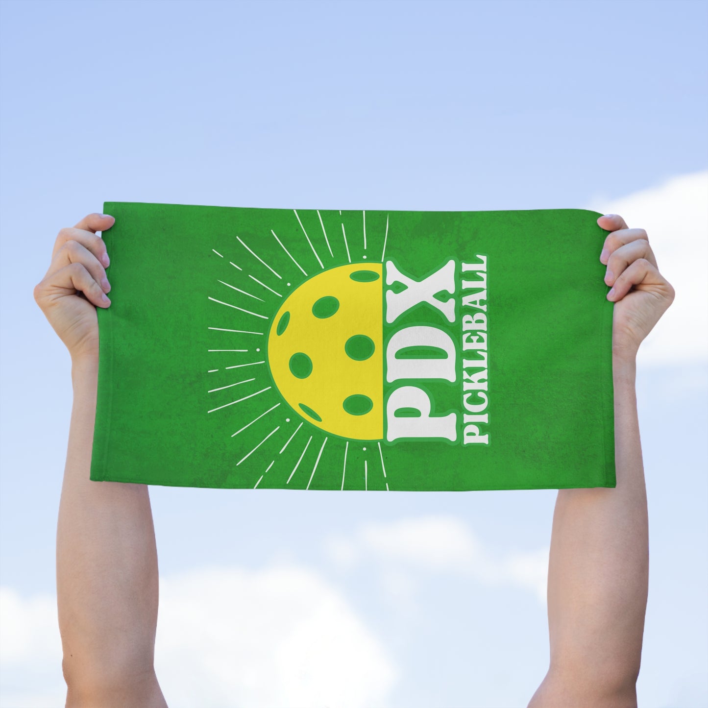 Sunrise Green PDX Pickleball Towel - Portland Oregon pickleball player sports rally kitchen bathroom towel