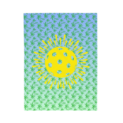 Plush Blanket - Pickleball Design, Small to Extra Large sizes - Gift for Home | palm tree yellow sunburst pickleball style