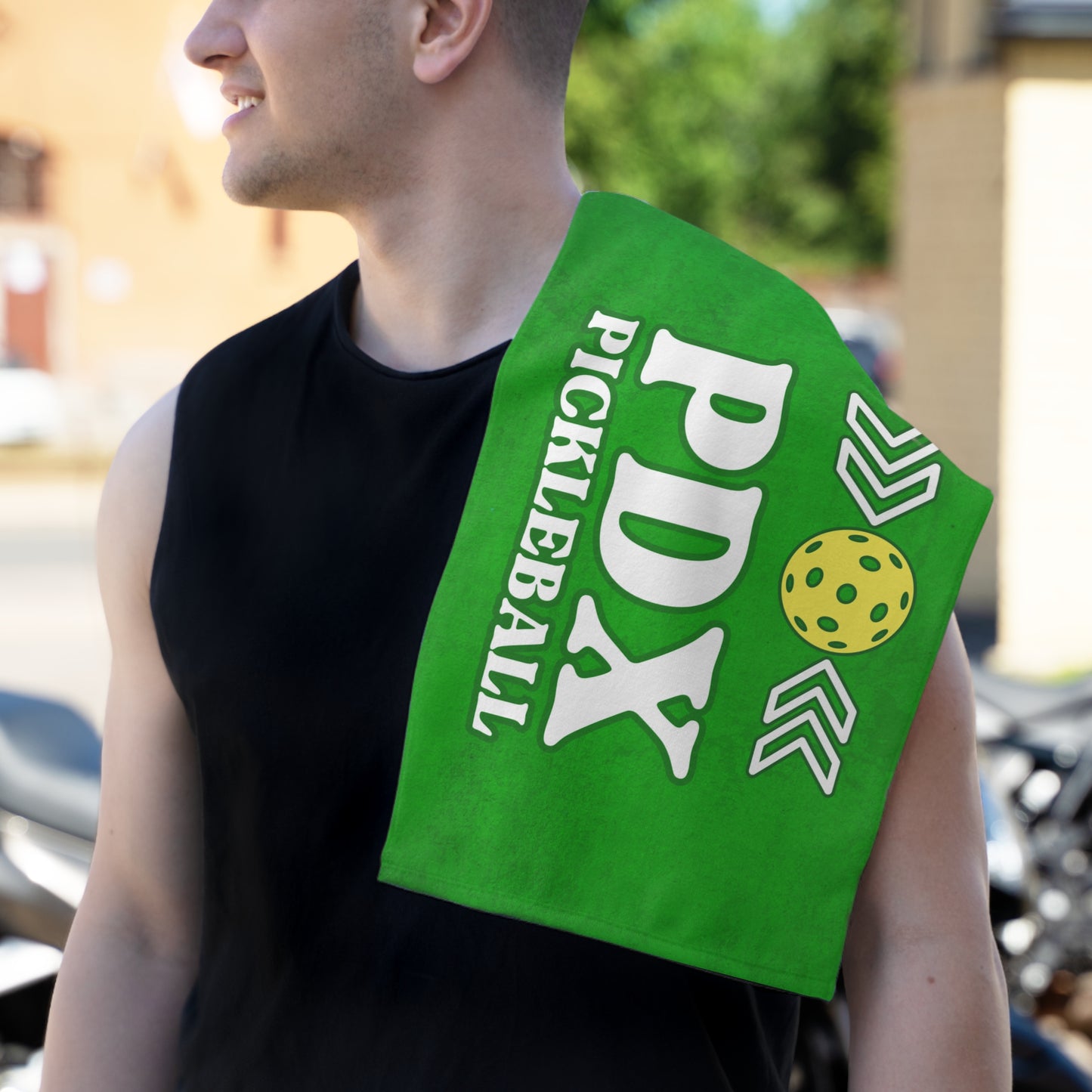 PDX green Pickleball Towel - pickleball player sports rally kitchen bathroom towel