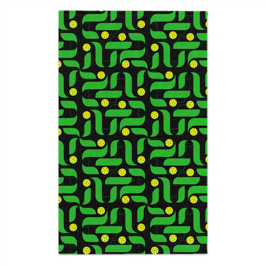 Contemporary Green/Black PickleballTowel - pickleball player sports rally kitchen bathroom towel