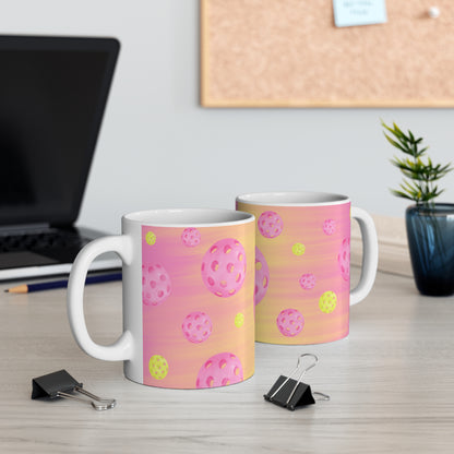 Pickleball Pink Balls in Space Mug - Pickleballer coffee mug glass cup