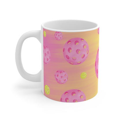 Pickleball Pink Balls in Space Mug - Pickleballer coffee mug glass cup