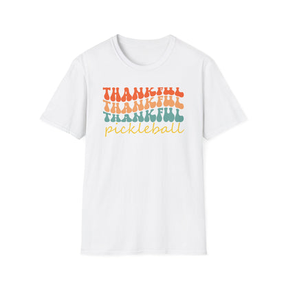 Thankful Colorful Pickleball Player Unisex Softstyle T-Shirt, Thanksgiving Tee, Gift for Pickleball Player, Funny Thanksgiving