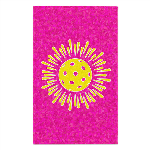 Pickleball Burst Pink Towel - pickleball player sports rally kitchen bathroom towel
