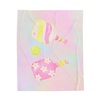 Plush Blanket - Pickleball Design, Small to Extra Large sizes - Gift for Home | pastel pickleball paddle style
