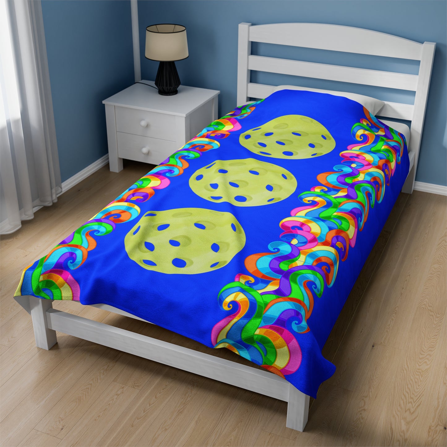 Plush Blanket - Pickleball Design, Small to Extra Large sizes - Gift for Home | Blue Swirl