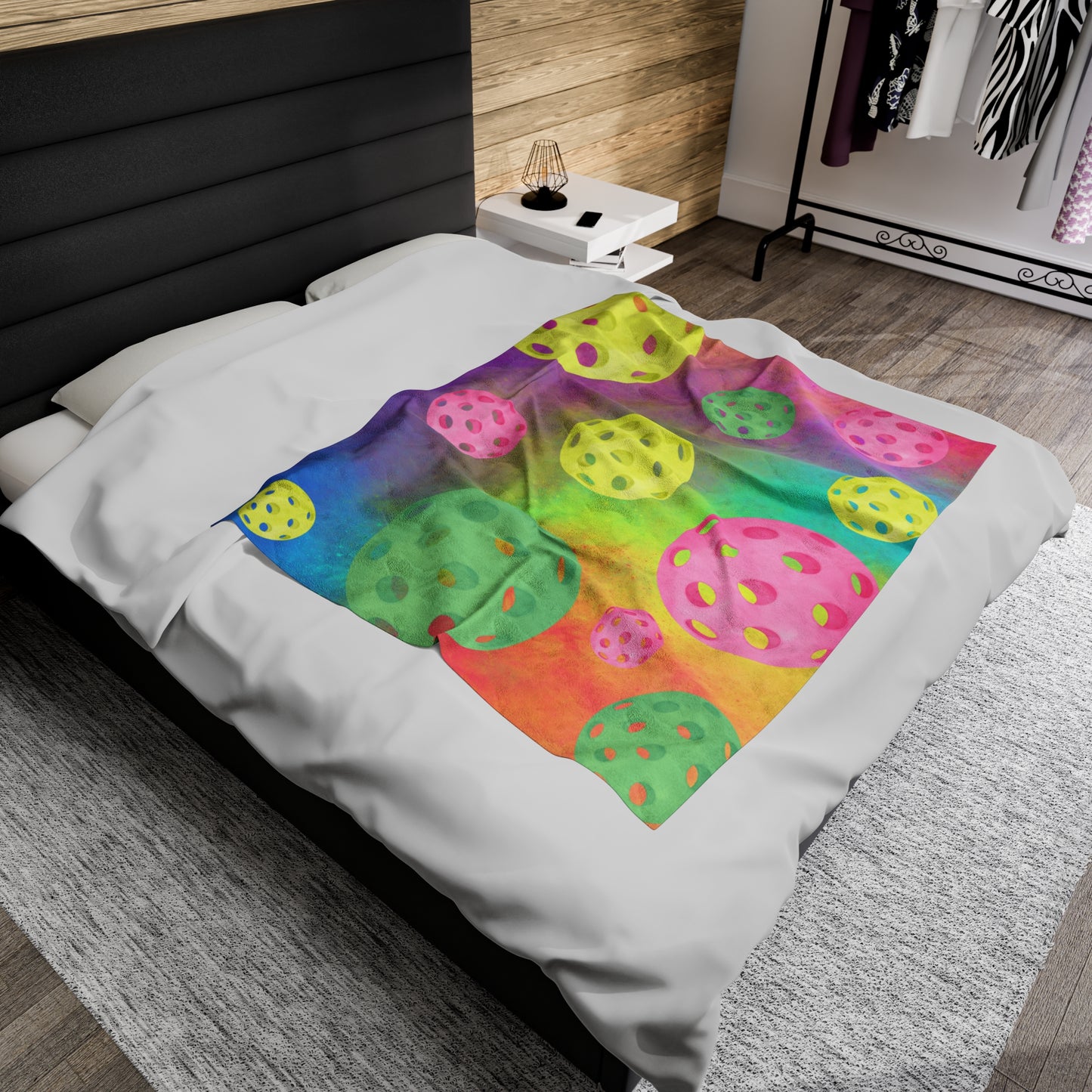 Plush Blanket - Pickleball Design, Small to Extra Large sizes - Gift for Home | floating pickleball multi color style