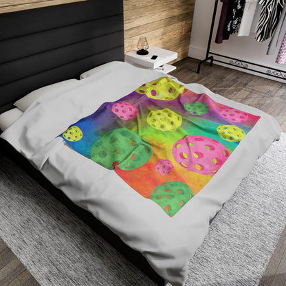 Plush Blanket - Pickleball Design, Small to Extra Large sizes - Gift for Home | floating pickleball multi color style