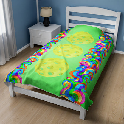 Plush Blanket - Pickleball Design, Small to Extra Large sizes - Gift for Home | green swirl