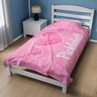 Plush Blanket - Pickleball Design, Small to Extra Large sizes - Gift for Home | pink heart pickleball style