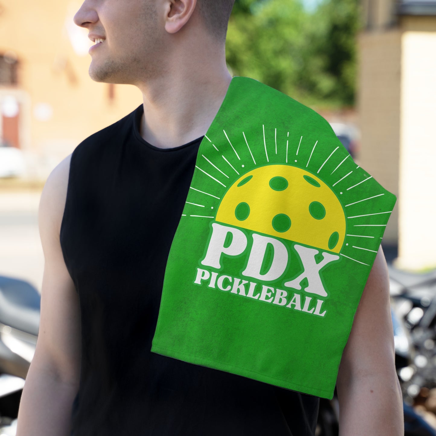 Sunrise Green PDX Pickleball Towel - Portland Oregon pickleball player sports rally kitchen bathroom towel