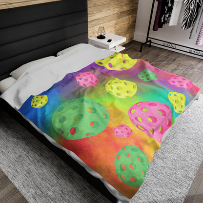 Plush Blanket - Pickleball Design, Small to Extra Large sizes - Gift for Home | floating pickleball multi color style