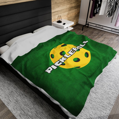 Plush Blanket - Pickleball Design, Small to Extra Large sizes - Gift for Home | yellow ball green background style