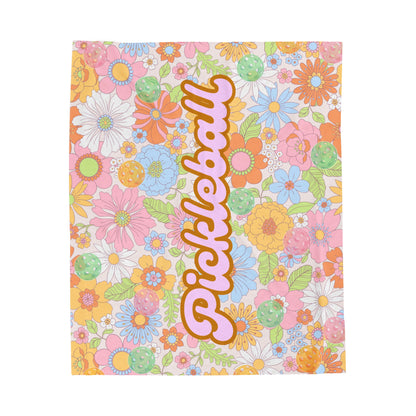 Plush Blanket - Pickleball Design, Small to Extra Large sizes - Gift for Home | floral pickleball style