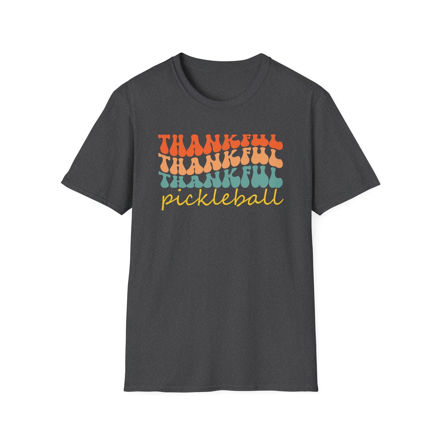 Thankful Colorful Pickleball Player Unisex Softstyle T-Shirt, Thanksgiving Tee, Gift for Pickleball Player, Funny Thanksgiving