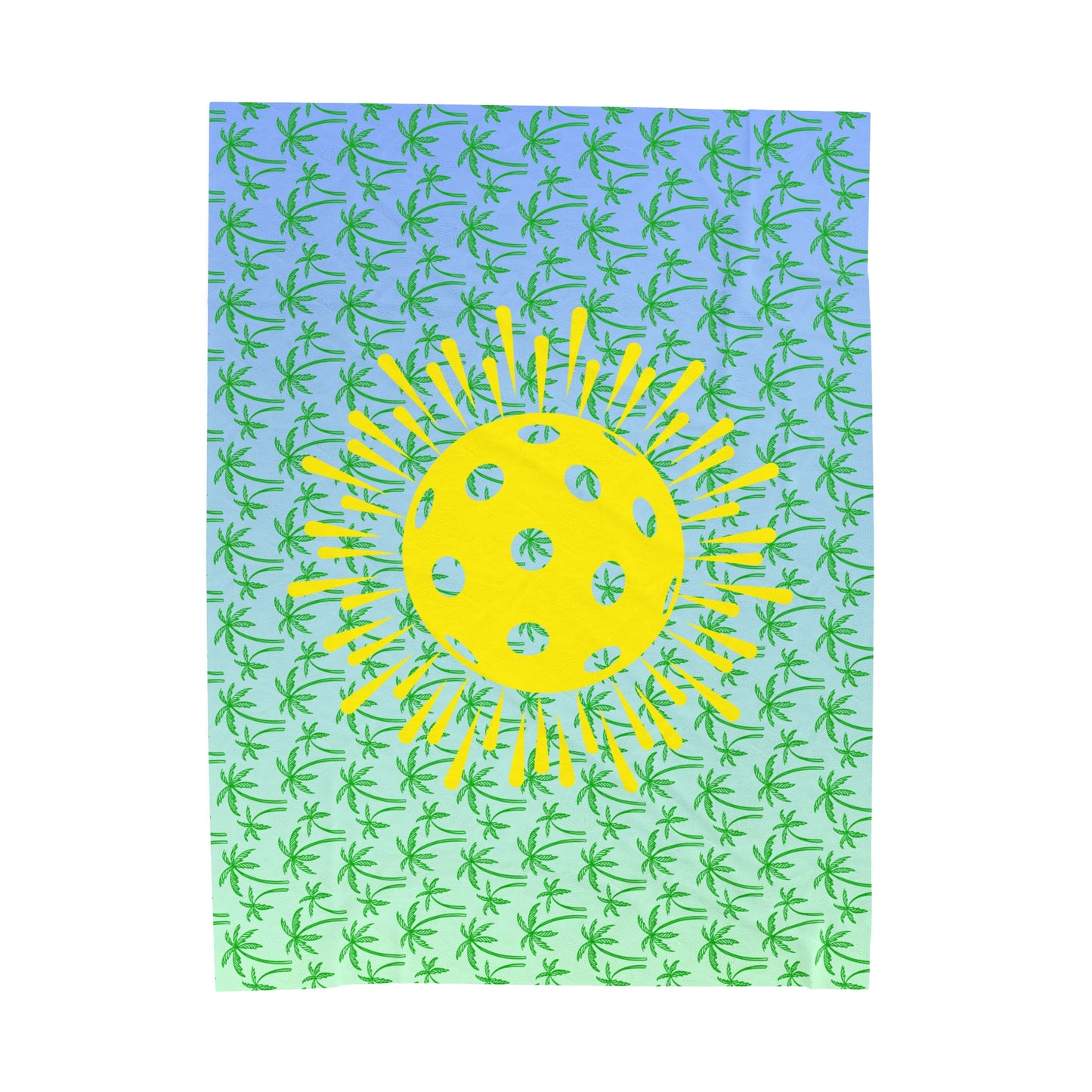 Plush Blanket - Pickleball Design, Small to Extra Large sizes - Gift for Home | palm tree yellow sunburst pickleball style