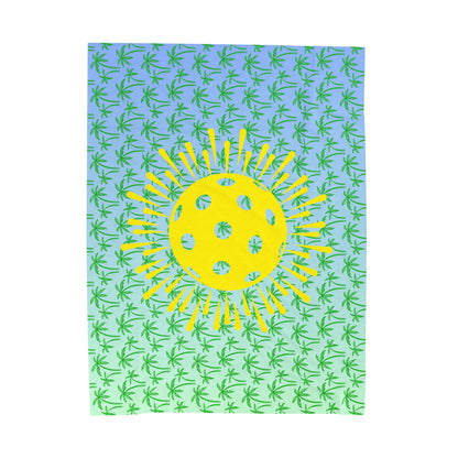 Plush Blanket - Pickleball Design, Small to Extra Large sizes - Gift for Home | palm tree yellow sunburst pickleball style