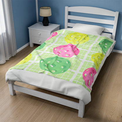 Plush Blanket - Pickleball Design, Small to Extra Large sizes - Gift for Home | multi-colored balls style