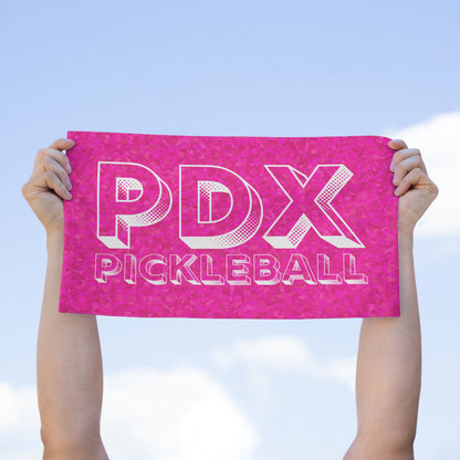 PDX Graphic Pink Pickleball Towel - pickleball player sports rally kitchen bathroom towel Portland oregon