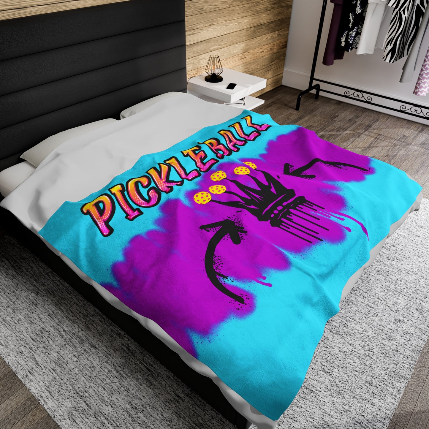 Plush Blanket - Pickleball Design, Small to Extra Large sizes - Gift for Home | graphic graffiti style