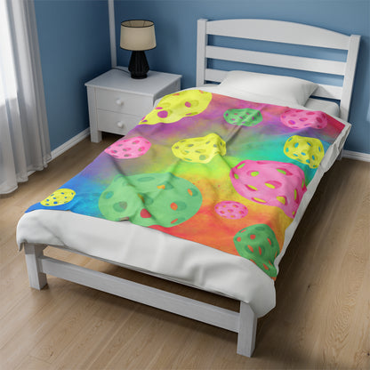 Plush Blanket - Pickleball Design, Small to Extra Large sizes - Gift for Home | floating pickleball multi color style