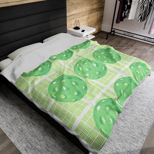 Plush Blanket - Pickleball Design, Small to Extra Large sizes - Gift for Home | green plaid style