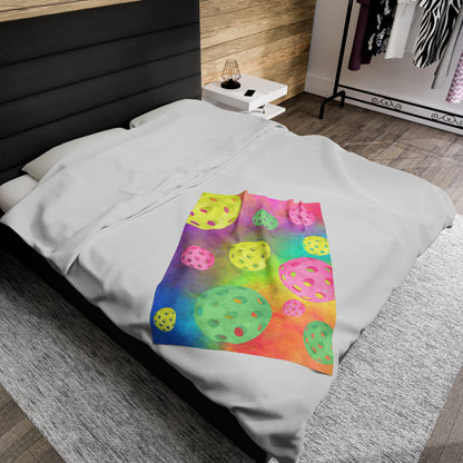 Plush Blanket - Pickleball Design, Small to Extra Large sizes - Gift for Home | floating pickleball multi color style