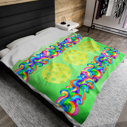 Plush Blanket - Pickleball Design, Small to Extra Large sizes - Gift for Home | green swirl