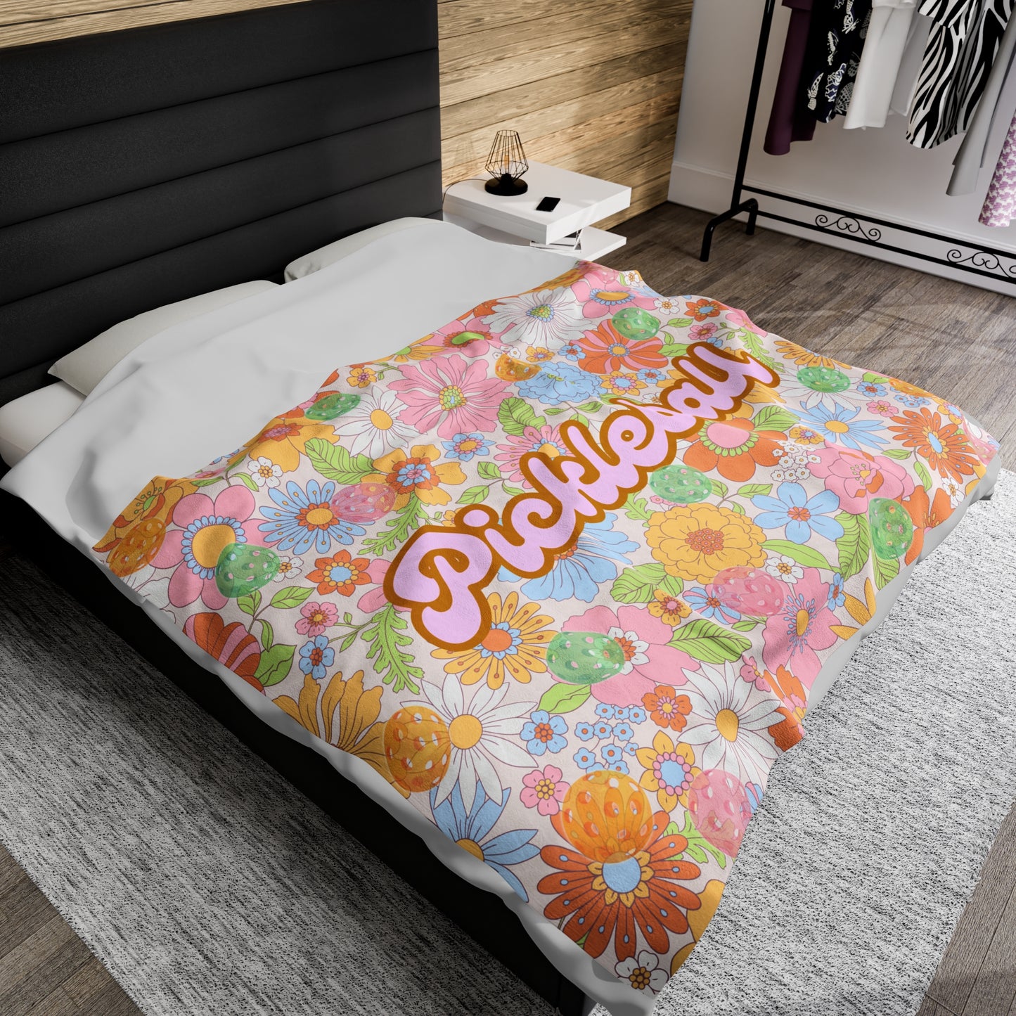 Plush Blanket - Pickleball Design, Small to Extra Large sizes - Gift for Home | floral pickleball style