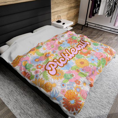 Plush Blanket - Pickleball Design, Small to Extra Large sizes - Gift for Home | floral pickleball style