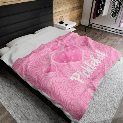 Plush Blanket - Pickleball Design, Small to Extra Large sizes - Gift for Home | pink heart pickleball style