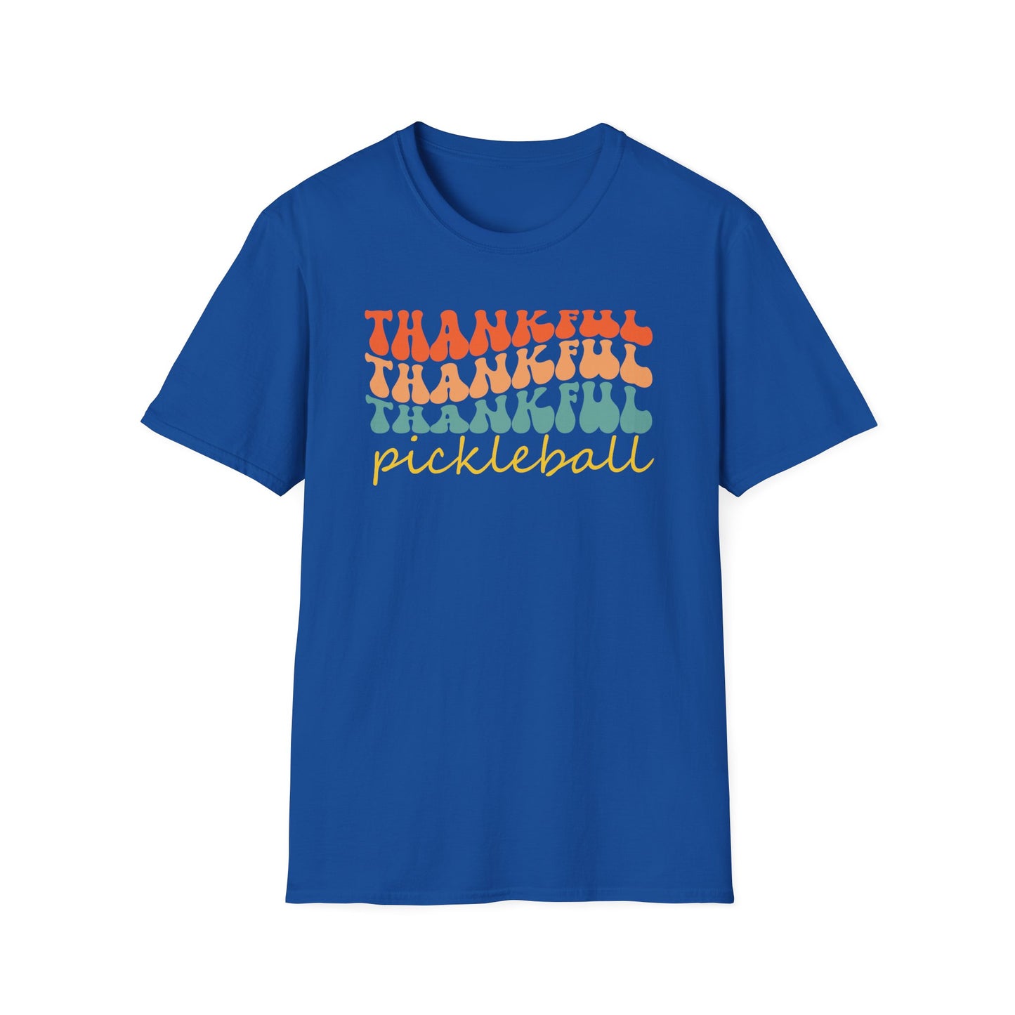 Thankful Colorful Pickleball Player Unisex Softstyle T-Shirt, Thanksgiving Tee, Gift for Pickleball Player, Funny Thanksgiving