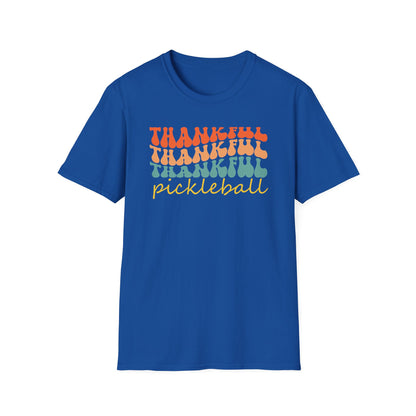 Thankful Colorful Pickleball Player Unisex Softstyle T-Shirt, Thanksgiving Tee, Gift for Pickleball Player, Funny Thanksgiving