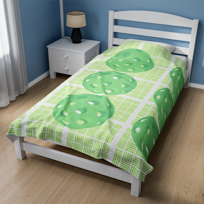 Plush Blanket - Pickleball Design, Small to Extra Large sizes - Gift for Home | green plaid style