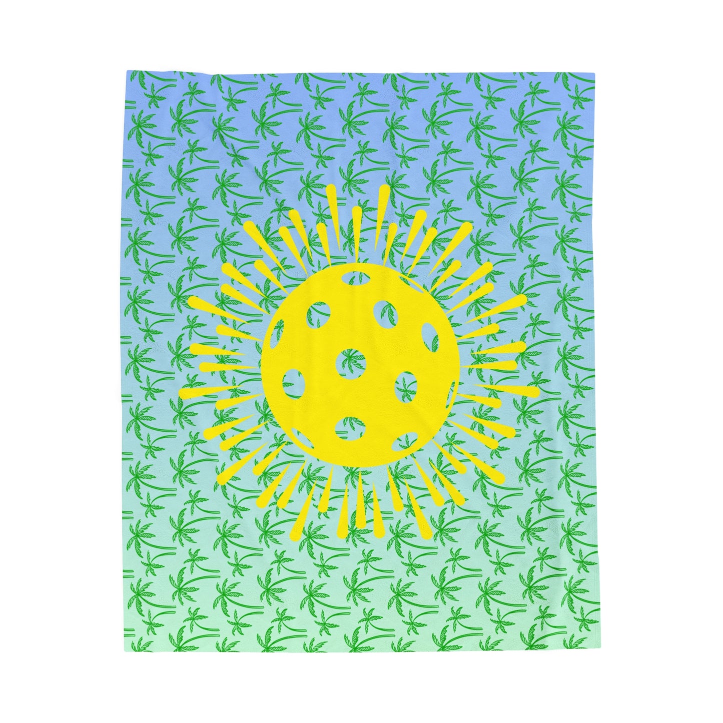 Plush Blanket - Pickleball Design, Small to Extra Large sizes - Gift for Home | palm tree yellow sunburst pickleball style