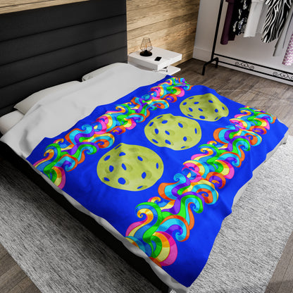 Plush Blanket - Pickleball Design, Small to Extra Large sizes - Gift for Home | Blue Swirl